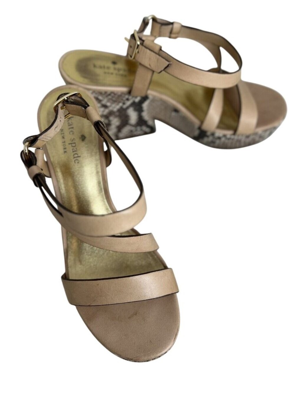 Kate Spade New York Womens Wedge Sandals Beige Snake Print Platform Size 7.5